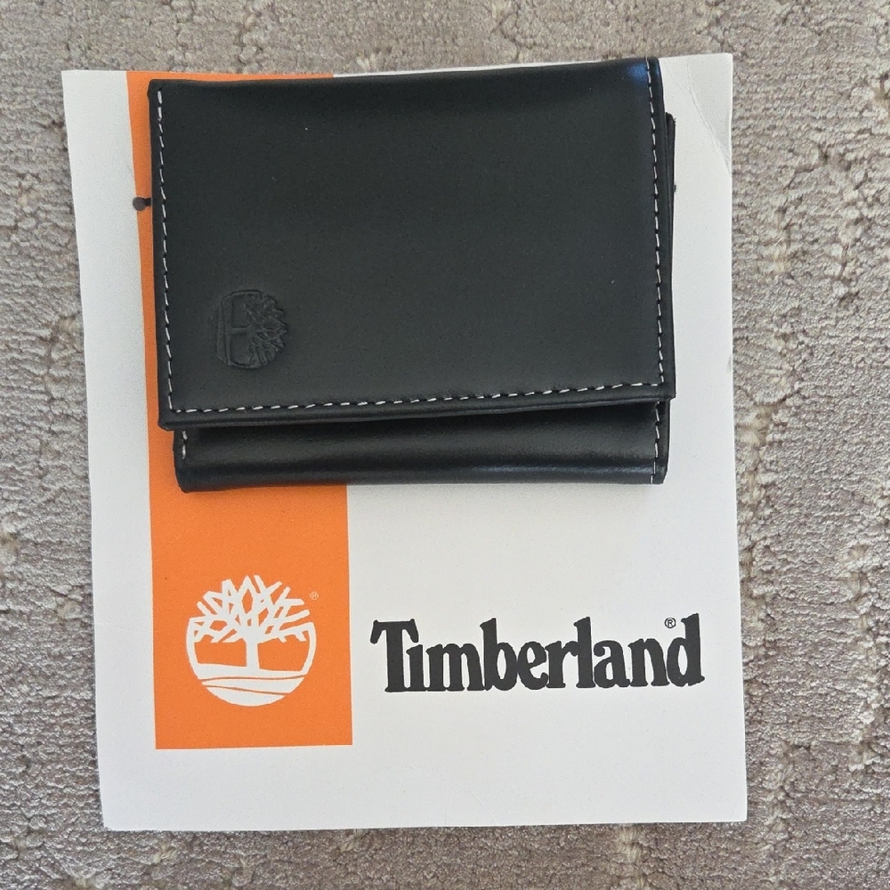 NWT Timberland Black Leather Tri-Fold Wallet